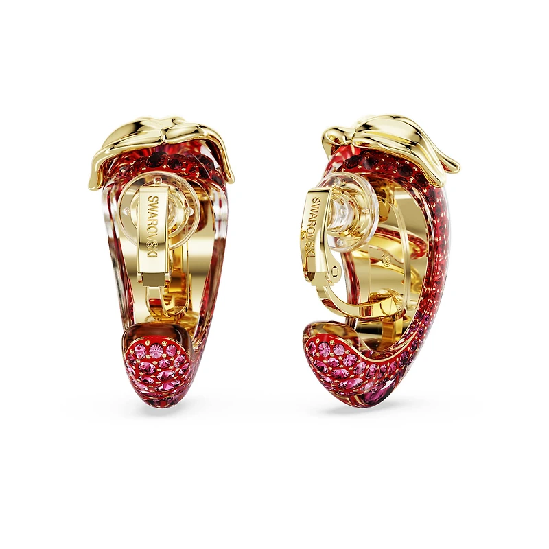 Idyllia clip earrings, Red, 18K gold finish