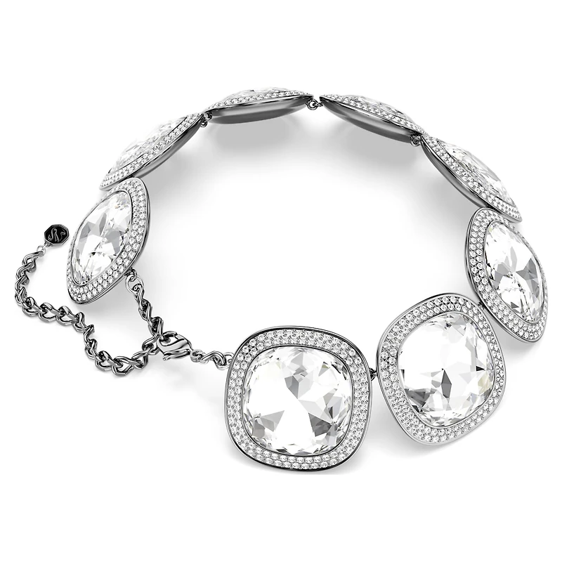 Una Angelic choker, Cushion cut, White, Ruthenium plated