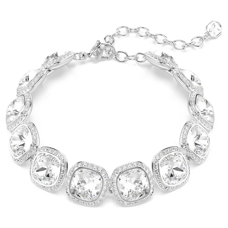 Una Angelic bracelet, Cushion cut, White, Rhodium plated