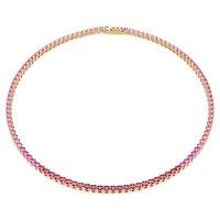 Matrix Tennis necklace, Round cut, Pink, 18K gold finish