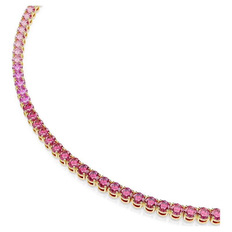Matrix Tennis necklace, Round cut, Pink, 18K gold finish