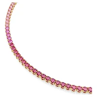 Matrix Tennis necklace, Round cut, Pink, 18K gold finish