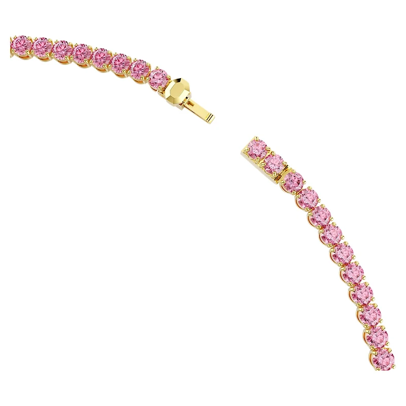 Matrix Tennis necklace, Round cut, Pink, 18K gold finish