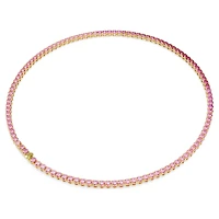 Matrix Tennis necklace, Round cut, Pink, 18K gold finish