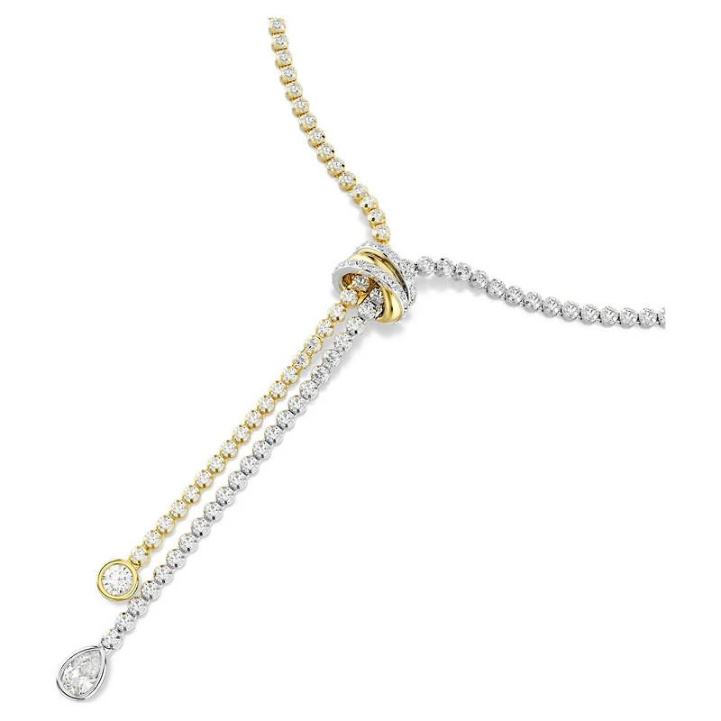 Hyperbola Y necklace, Round cut, Knot, White, Mixed metal finish