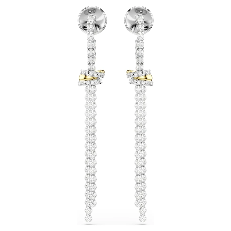 Hyperbola drop earrings, Round cut, Knot, White, Mixed metal finish
