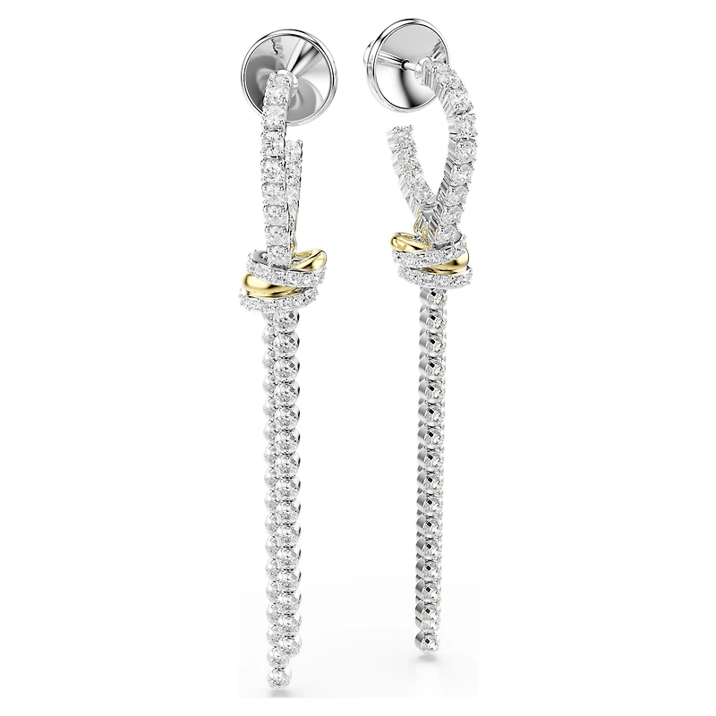 Hyperbola drop earrings, Round cut, Knot, White, Mixed metal finish