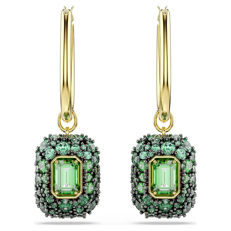 Sublima drop earrings, Octagon cut, Green, 18K gold finish