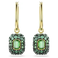 Sublima drop earrings, Octagon cut, Green, 18K gold finish