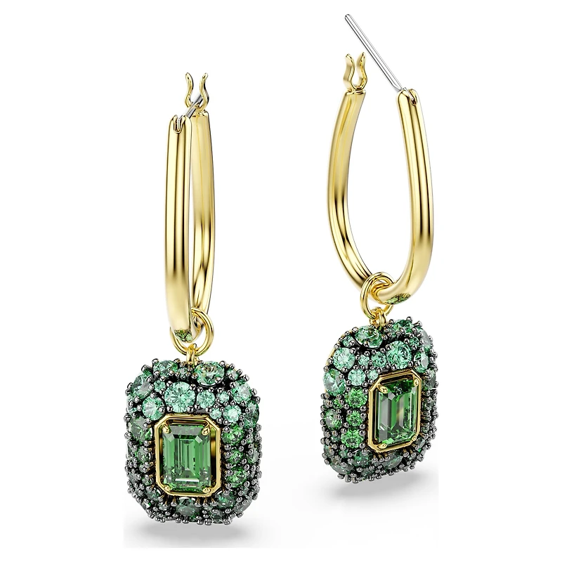 Sublima drop earrings, Octagon cut, Green, 18K gold finish