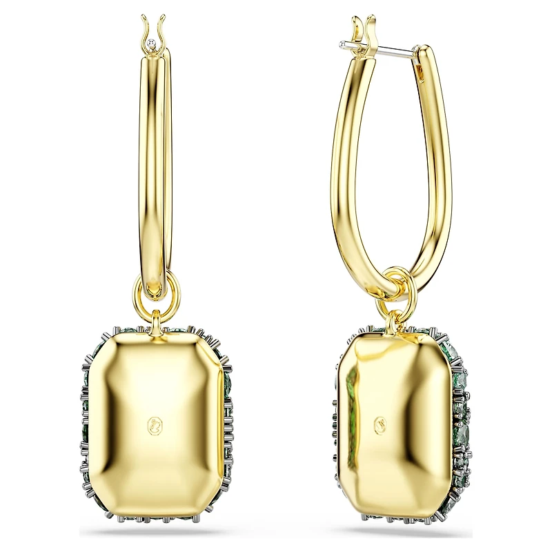 Sublima drop earrings, Octagon cut, Green, 18K gold finish