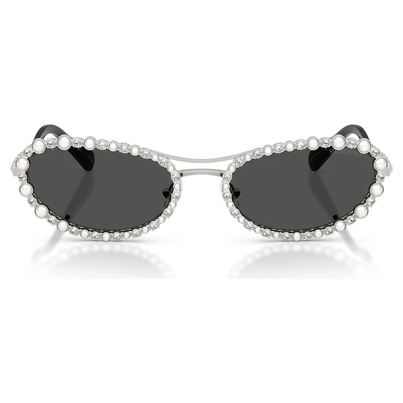 Sunglasses, Oval shape, 2 in 1 clip-on, SK7044, Silver tone by SWAROVSKI