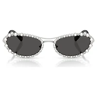 Sunglasses, Oval shape, 2 in 1 clip-on, SK7044, Silver tone by SWAROVSKI