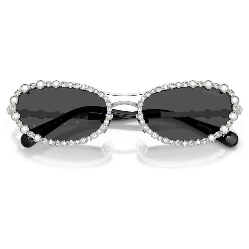 Sunglasses, Oval shape, 2 in 1 clip-on, SK7044, Silver Tone by SWAROVSKI