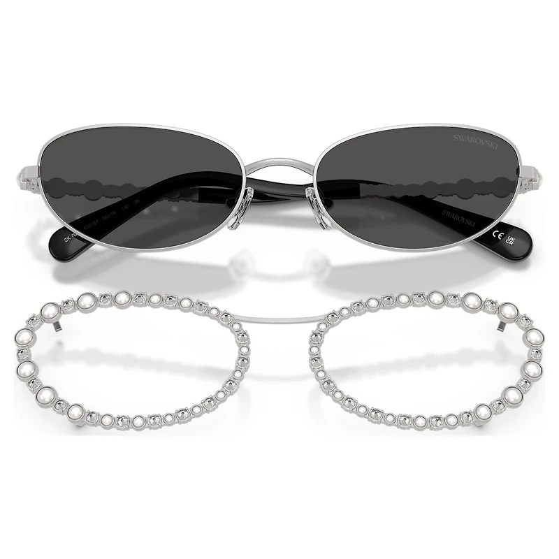 Sunglasses, Oval shape, 2 in 1 clip-on, SK7044, Silver tone by SWAROVSKI