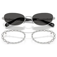 Sunglasses, Oval shape, 2 in 1 clip-on, SK7044, Silver tone by SWAROVSKI