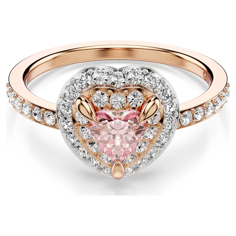 One motif ring, Heart cut, Pavé, Heart, Pink, 18K rose gold finish