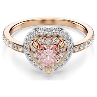 One motif ring, Heart cut, Pavé, Heart, Pink, 18K rose gold finish