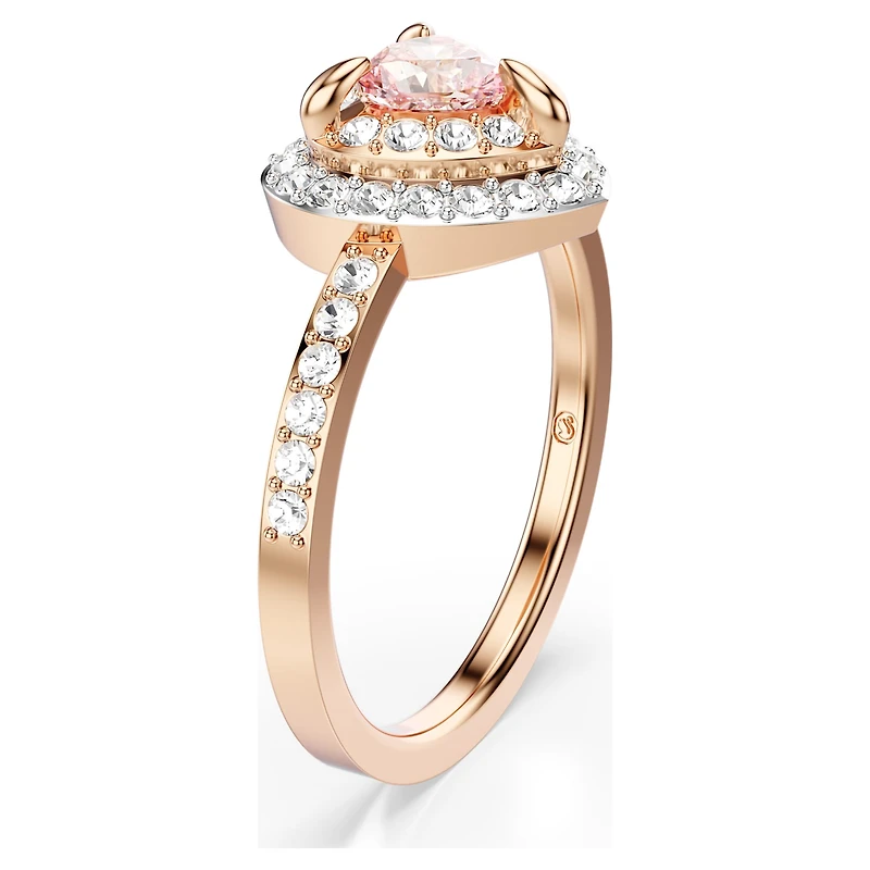 One motif ring, Heart cut, Pavé, Heart, Pink, 18K rose gold finish