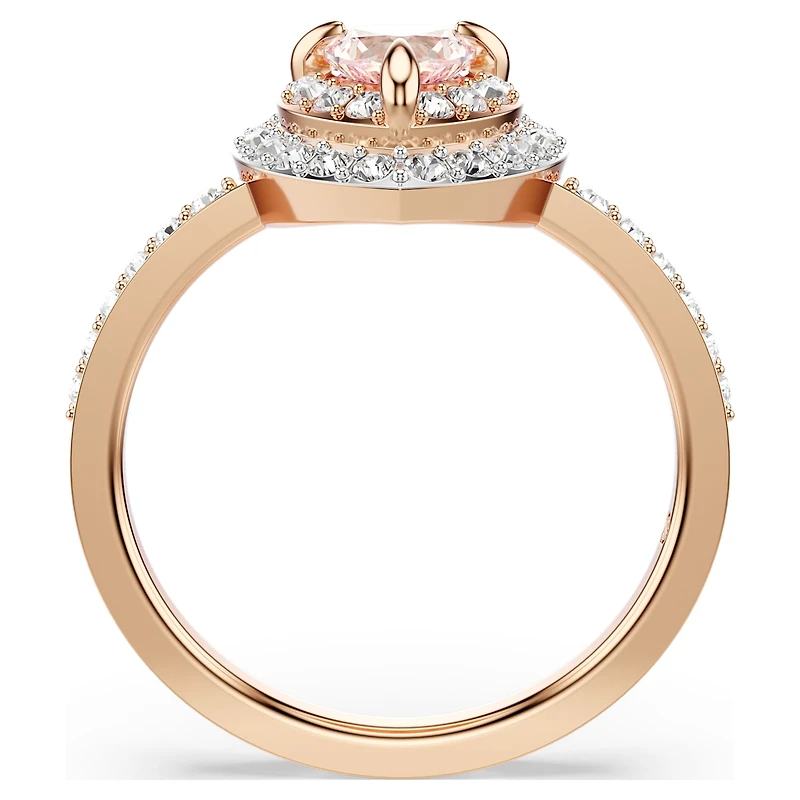 One motif ring, Heart cut, Pavé, Heart, Pink, 18K rose gold finish