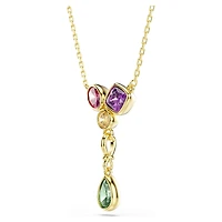 Imber Y pendant, Mixed cuts, Multicoloured, 18K gold finish