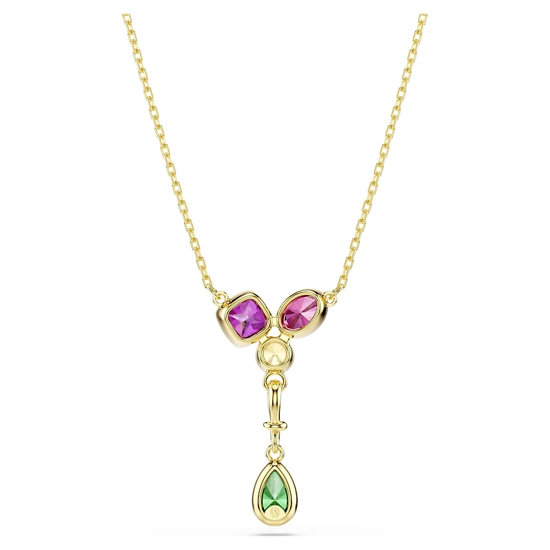 Imber Y pendant, Mixed cuts, Multicoloured, 18K gold finish