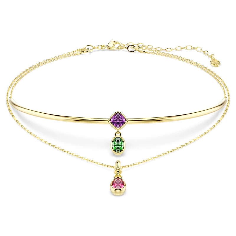 Imber layered necklace, Mixed cuts, Multicoloured, 18K gold finish