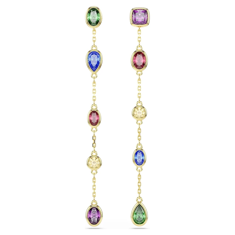 Imber drop earrings, Mixed cuts, Multicoloured, 18K gold finish