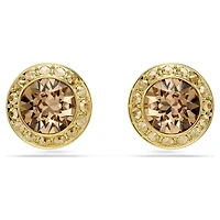 Una Angelic stud earrings, Round cut, Caramel, 18K gold finish