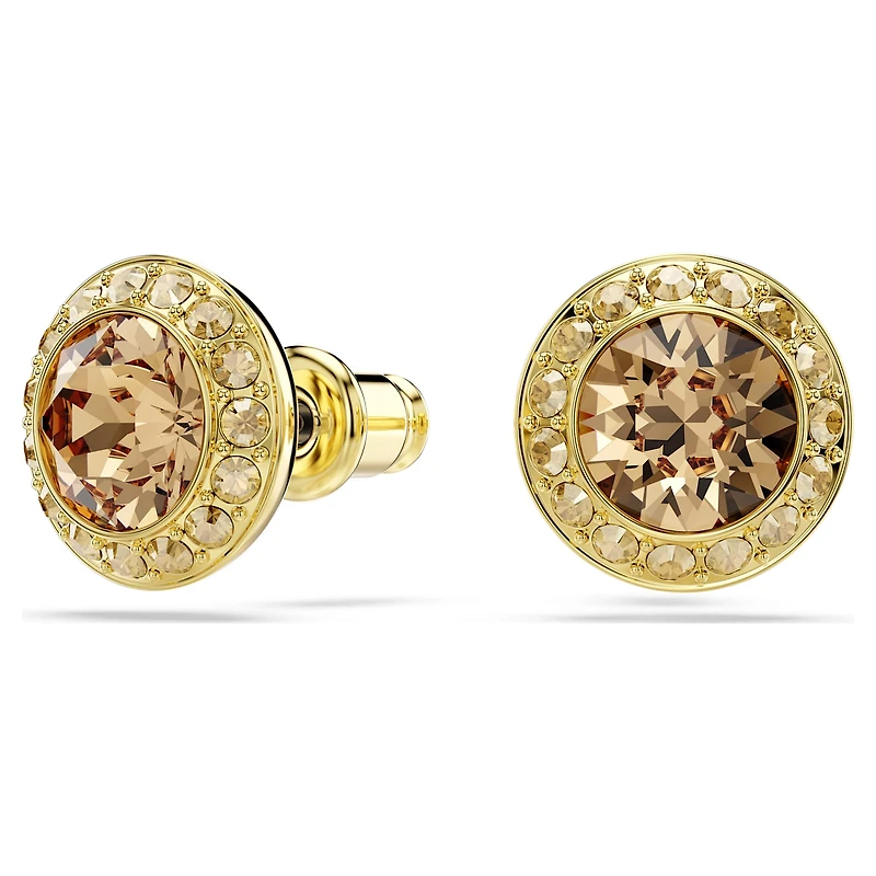 Una Angelic stud earrings, Round cut, Caramel, 18K gold finish
