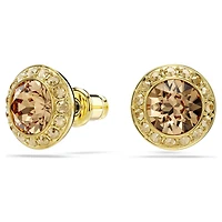 Una Angelic stud earrings, Round cut, Caramel, 18K gold finish