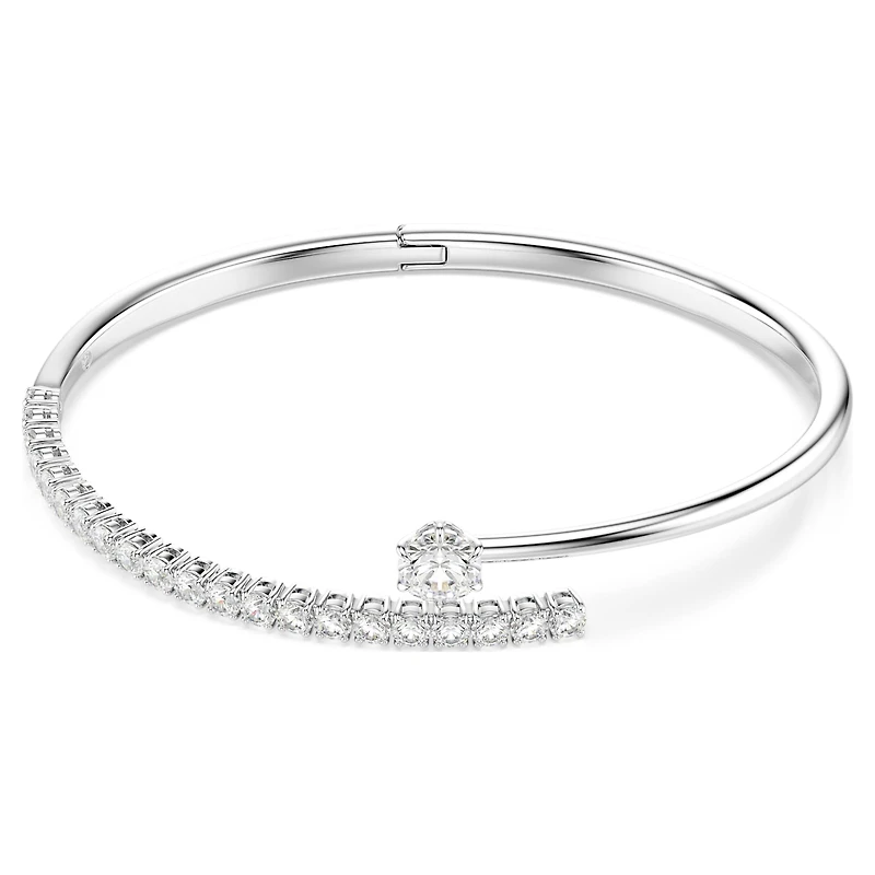 Matrix bangle, Round cut, White, Rhodium plated