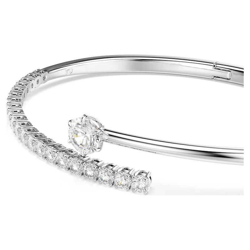 Matrix bangle, Round cut, White, Rhodium plated