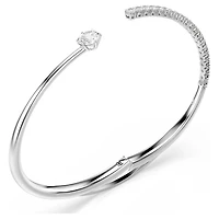 Matrix bangle, Round cut, White, Rhodium plated