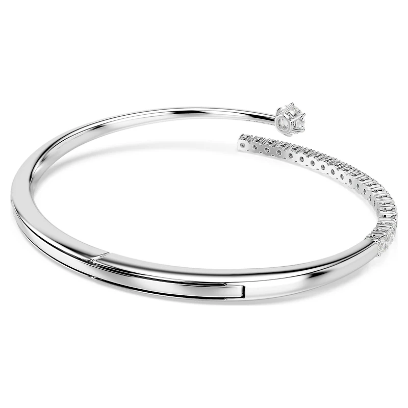 Matrix bangle, Round cut, White, Rhodium plated