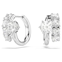 Matrix hoop earrings, Round cut, White, Rhodium plated