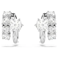 Matrix hoop earrings, Round cut, White, Rhodium plated
