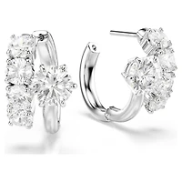 Matrix hoop earrings, Round cut, White, Rhodium plated