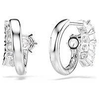 Matrix hoop earrings, Round cut, White, Rhodium plated