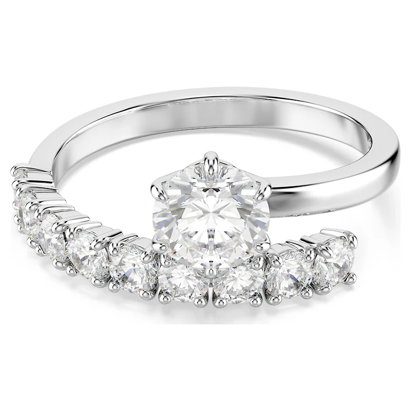 Matrix open ring, Round cut, White, Rhodium plated