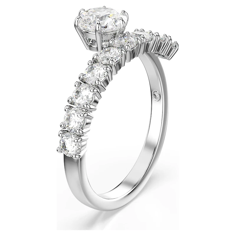 Matrix open ring, Round cut, White, Rhodium plated
