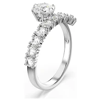 Matrix open ring, Round cut, White, Rhodium plated