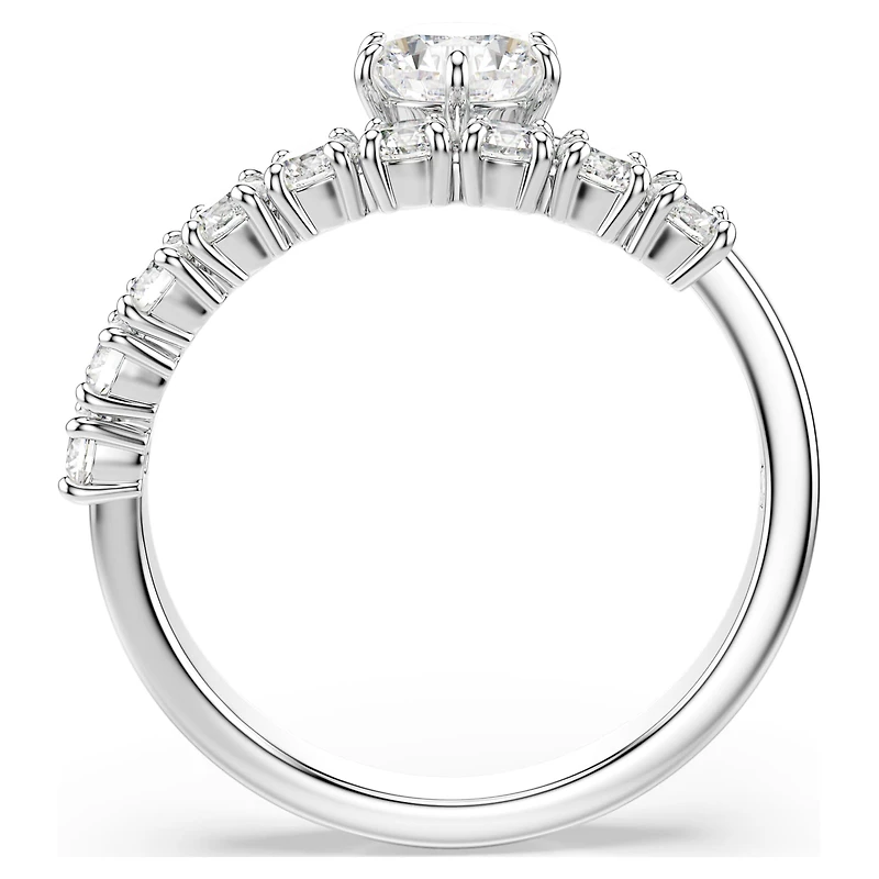 Matrix open ring, Round cut, White, Rhodium plated