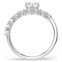 Matrix open ring, Round cut, White, Rhodium plated