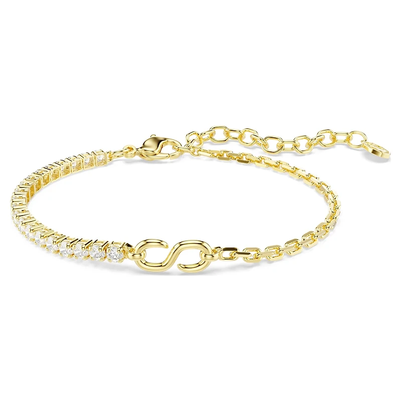 Matrix bracelet, Round cut, White, 18K gold finish