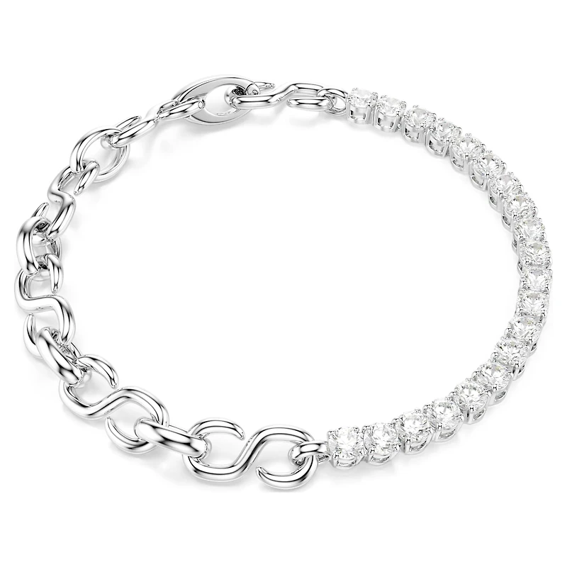 Matrix bracelet, Round cut, White, Rhodium plated