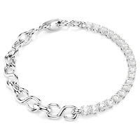 Matrix bracelet, Round cut, White, Rhodium plated
