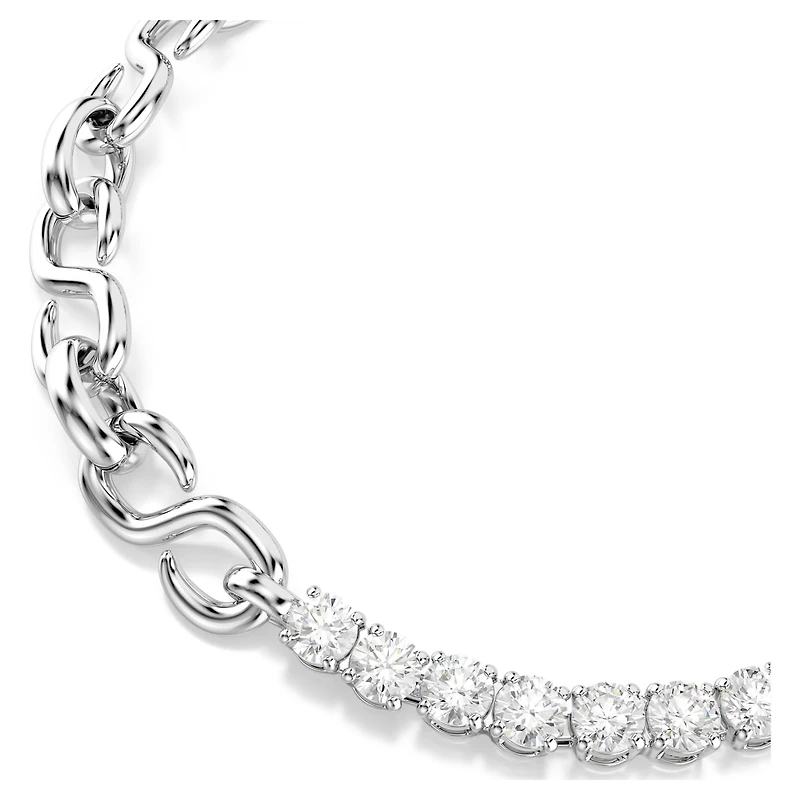 Matrix bracelet, Round cut, White, Rhodium plated