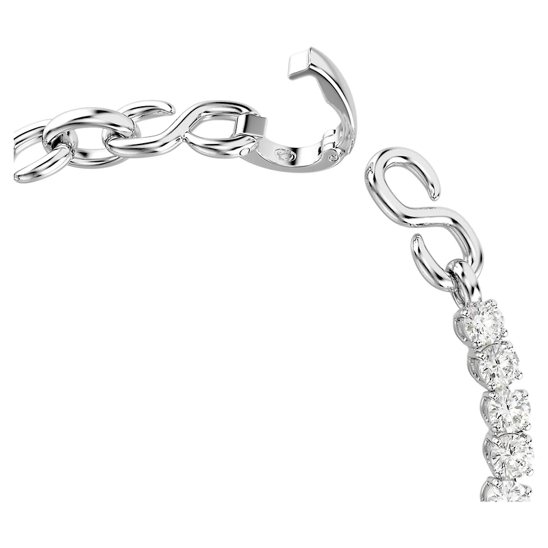 Matrix bracelet, Round cut, White, Rhodium plated