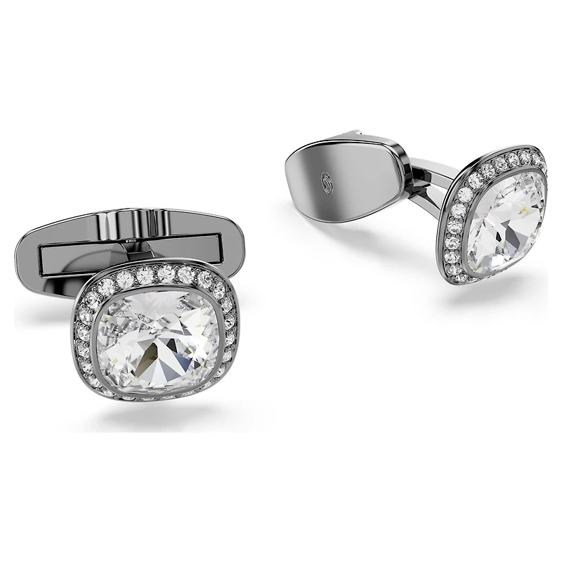 Una Angelic cufflinks, Cushion cut, White, Ruthenium plated